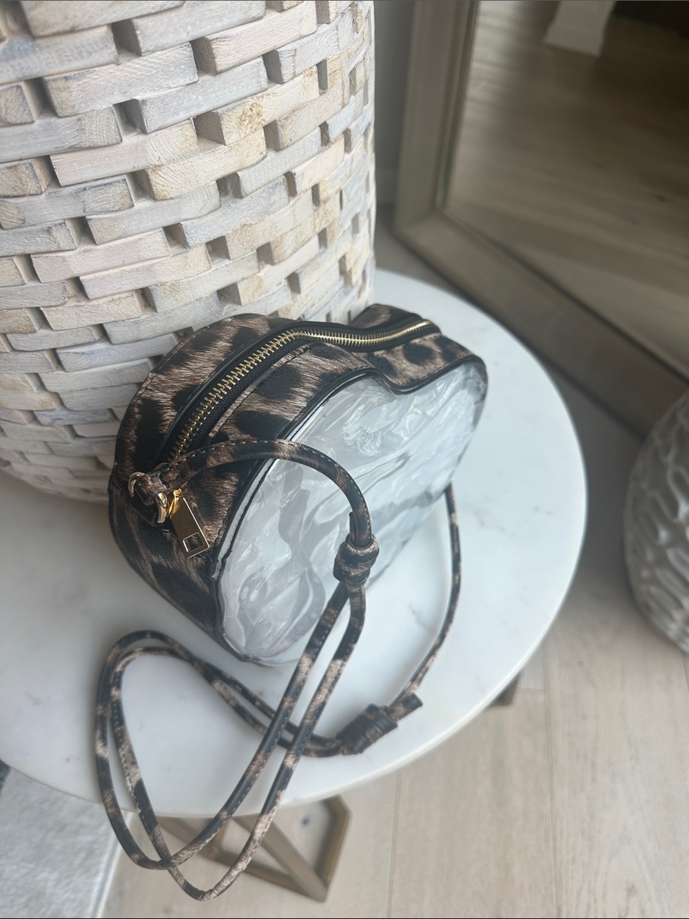 Clear Heart-Shaped Crossbody Bag with Brown leopard Trim - Picture 3 of 8